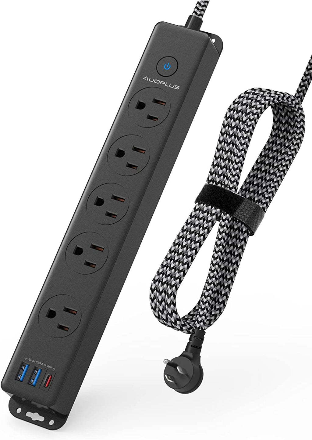 Surge Protector Power Strip with USB C Ports, 10FT Braided Extension Cord, 5 Outlets and 3 USB Ports(1 USB C),  Mountable Power Strips Flat Plug with Overload Protection